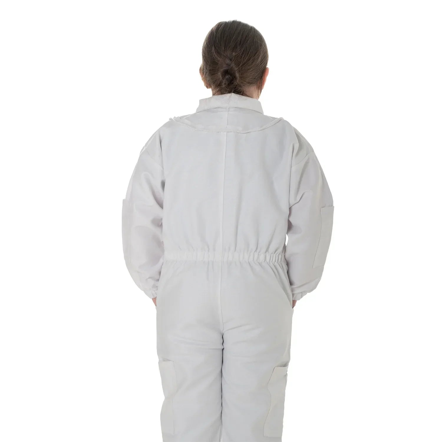 childrens bee suit White with detachable fencing veil, designed for kids' safety and comfort during beekeeping activities