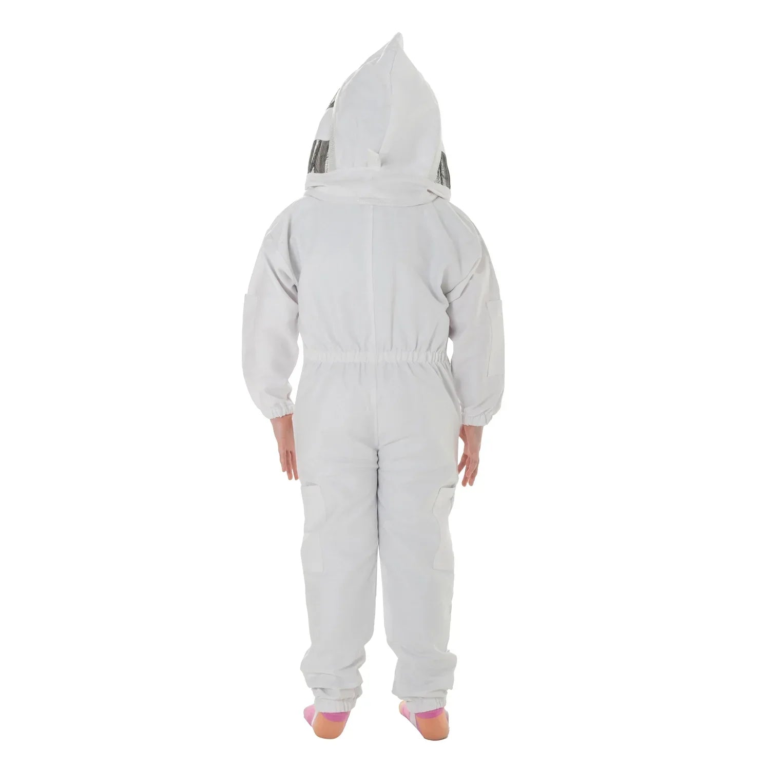 childrens bee suit White with detachable fencing veil, designed for kids' safety and comfort during beekeeping activities