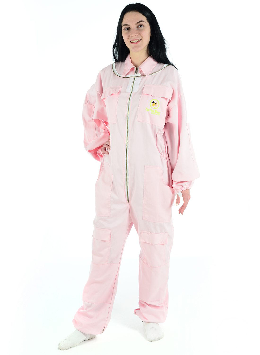 Pink bee protection suit, poly cotton beekeeper suit for sting-proof safety and comfort." This format incorporates the keywords "Bee Protection Suit,