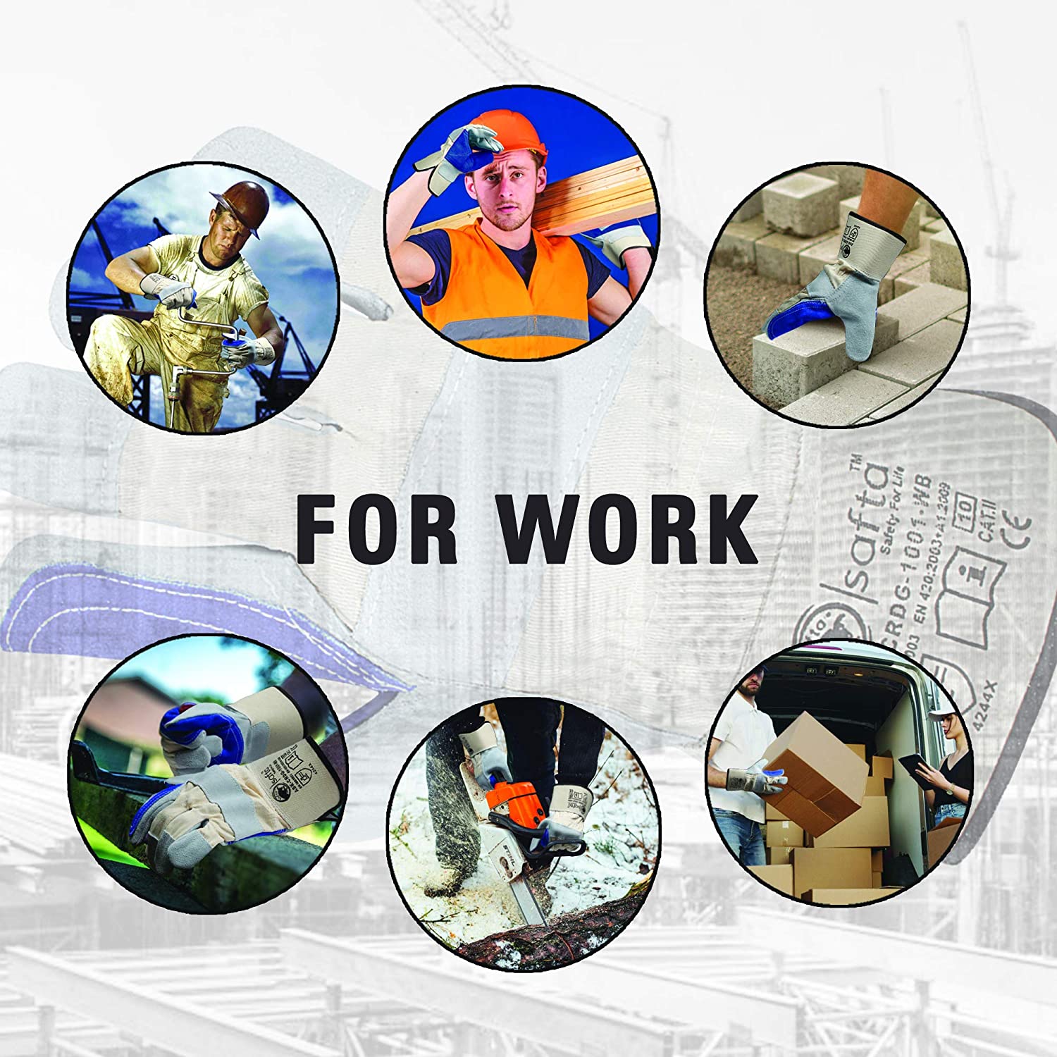 heavy duty work gloves Close-up of durable leather work gloves with reinforced double palm, ideal for gardening and heavy-duty tasks. High-quality cow split leather ensures protection and flexibility | safta bee