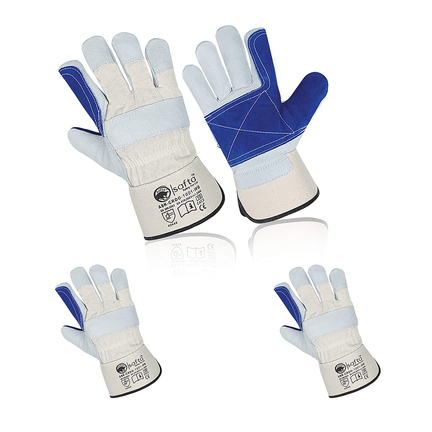 heavy duty work gloves Close-up of durable leather work gloves with reinforced double palm, ideal for gardening and heavy-duty tasks. High-quality cow split leather ensures protection and flexibility | safta bee