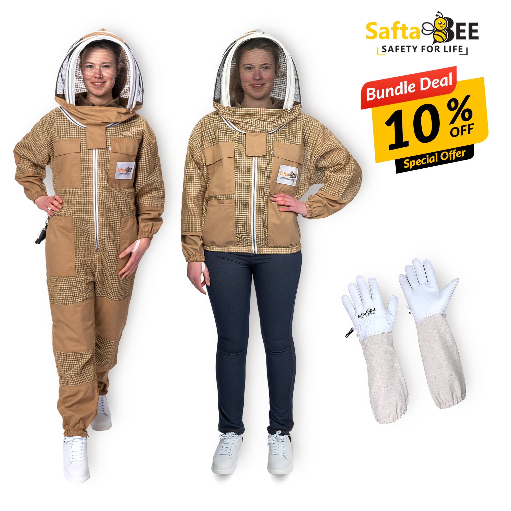 3 Layer Beekeeping Brown Suit Jacket Glove Beekeeper Protection Veil Customized Bundle Deal