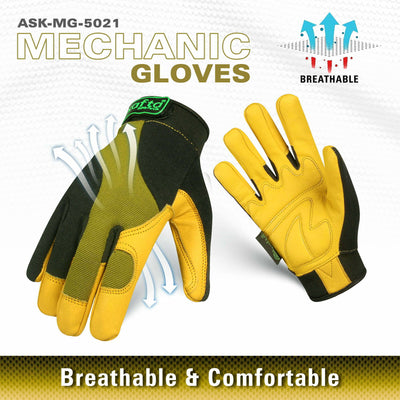 Mechanics Gloves | Work Gloves | Cow Grain Leather Palm | Safety Gloves