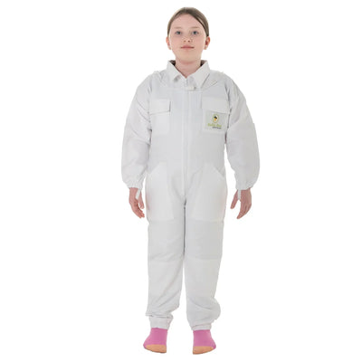 childrens bee suit White with detachable fencing veil, designed for kids' safety and comfort during beekeeping activities