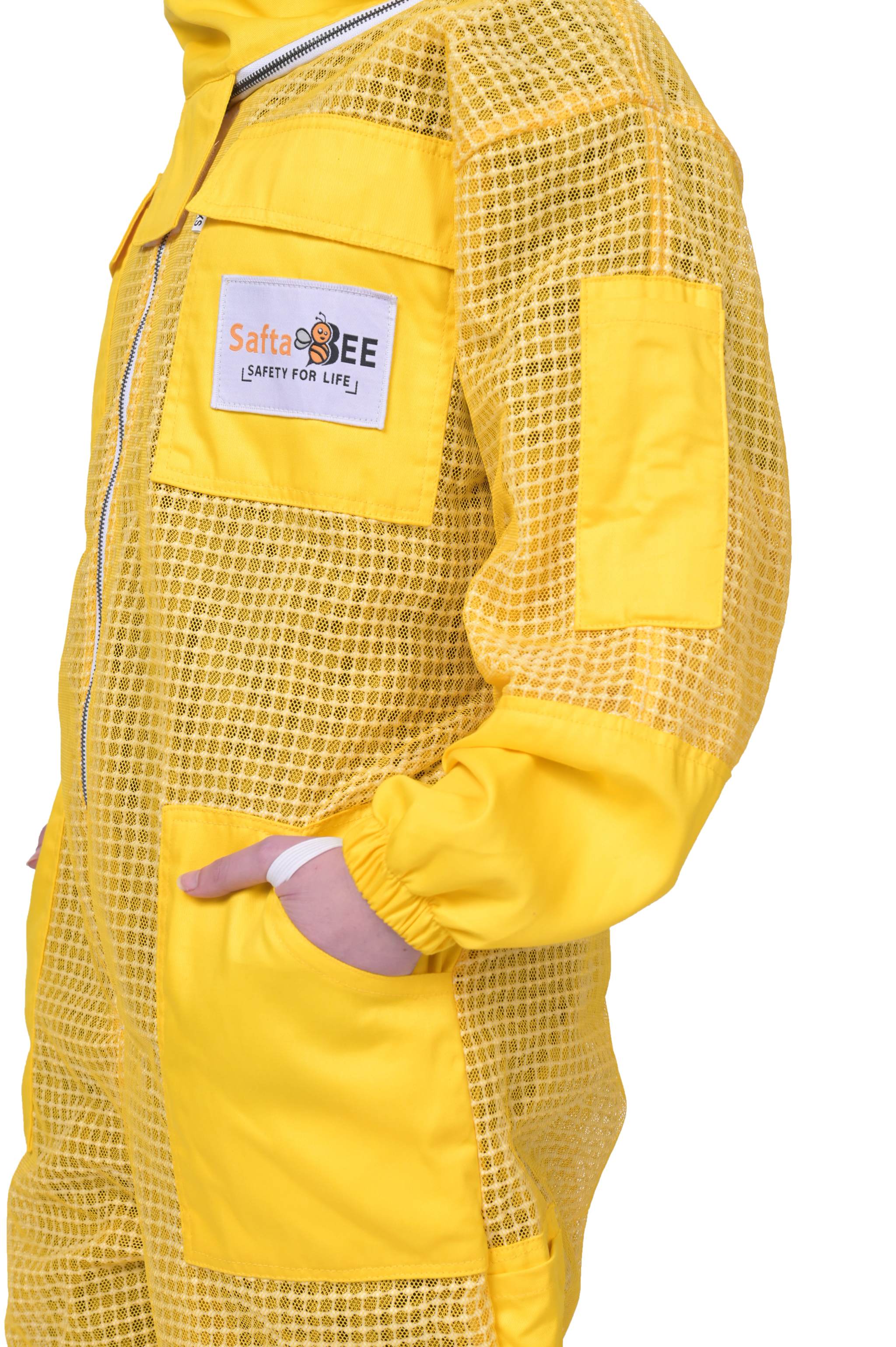 Yellow beekeeping suit with a visible on front pockets