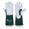 SAFTA Spark and Heat Proof Gloves Sheep leather Palm Top with Cow Split Leather Cuff AZO free Ideal TIG Welding Gloves Perfect for Gardening Soldering Metal Handling. Size 10 Green